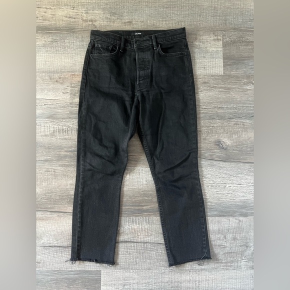 GRLFRND Karolina Jeans 28 Nine Lives Black Raw Hem Distressed Skinny Straight - Picture 2 of 6